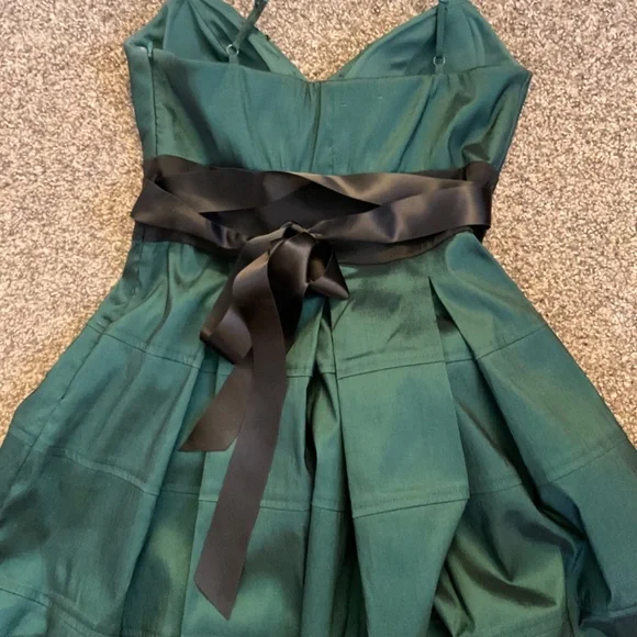 OC by Oleg Cassini Dark Green Black Spaghetti Strap Dress Sz 4 Lined Sequined - Picture 14 of 16